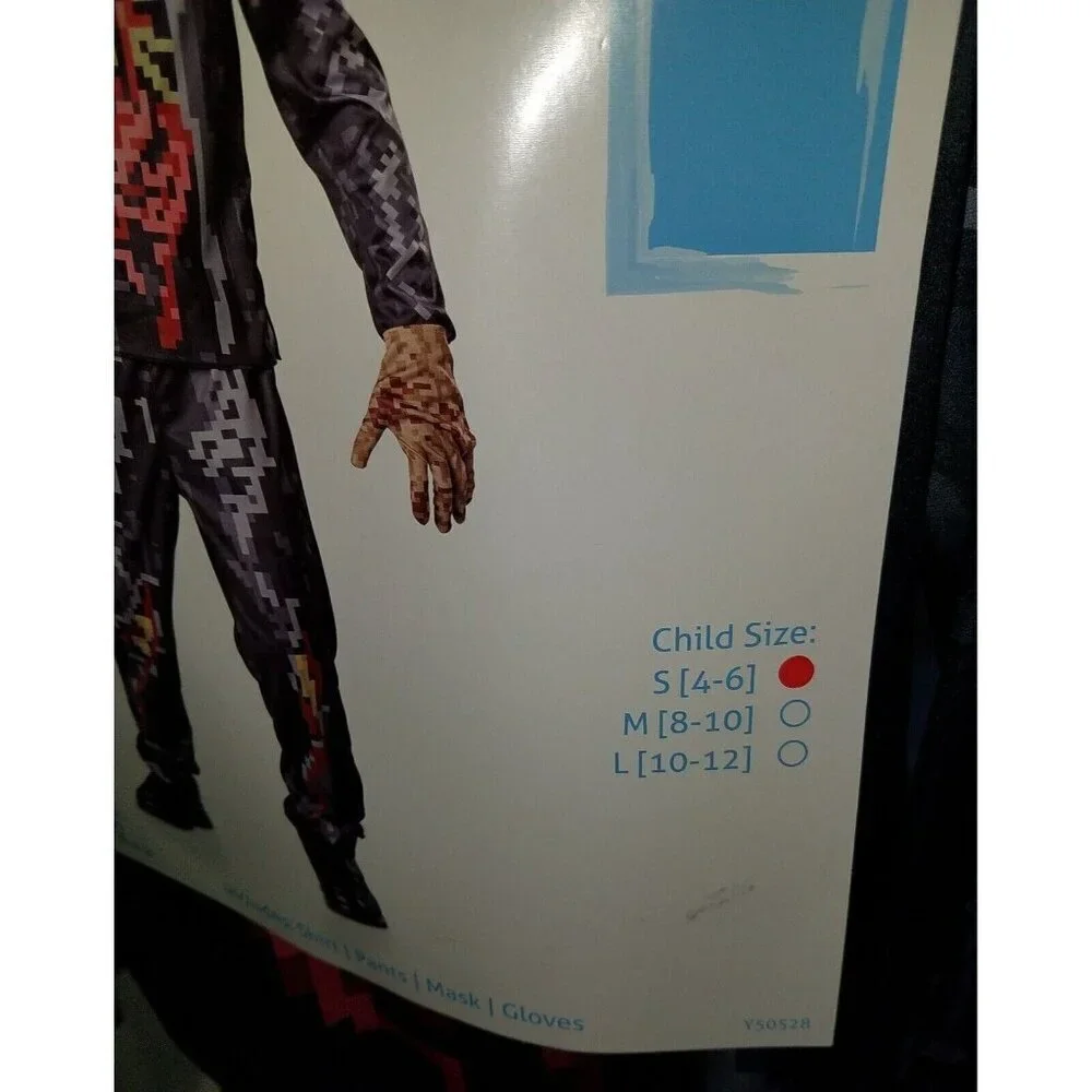 NEW Pixel Zombie Halloween Costume Boys Small 4-6 Shirt Pants Mask Gloves